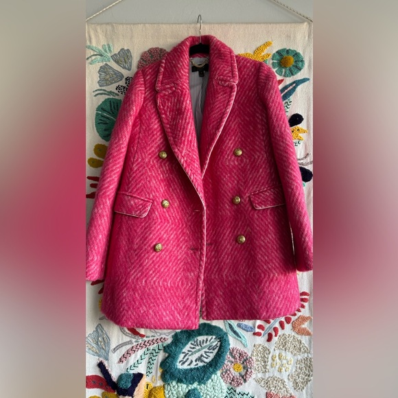 J.Crew Diamond Tweed Peacoat in Vibrant Pink Herringbone - Picture 2 of 4